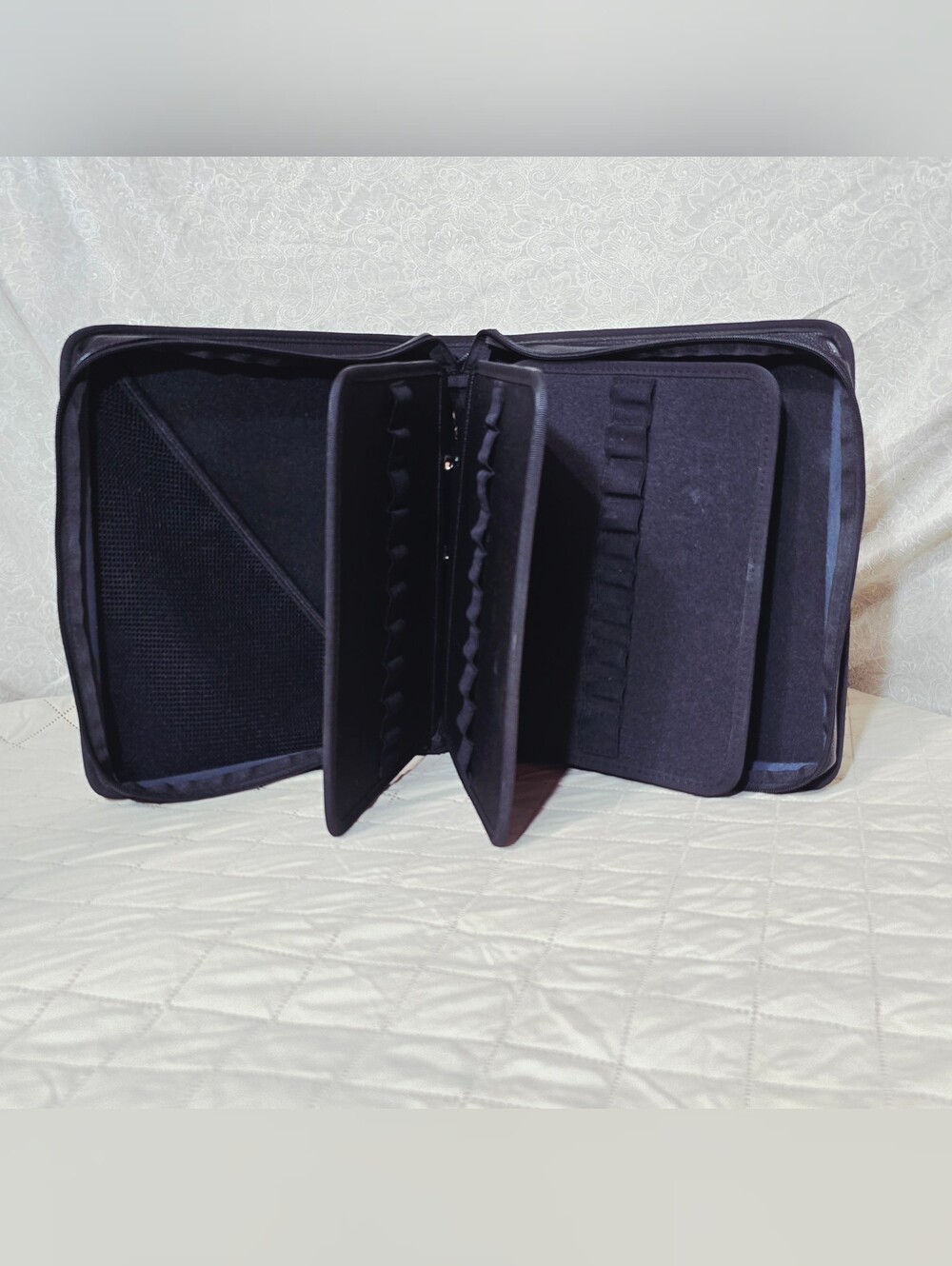 Professional Faux Leather 3 Ring Makeup Brush Binder Organizer Travel Case Black